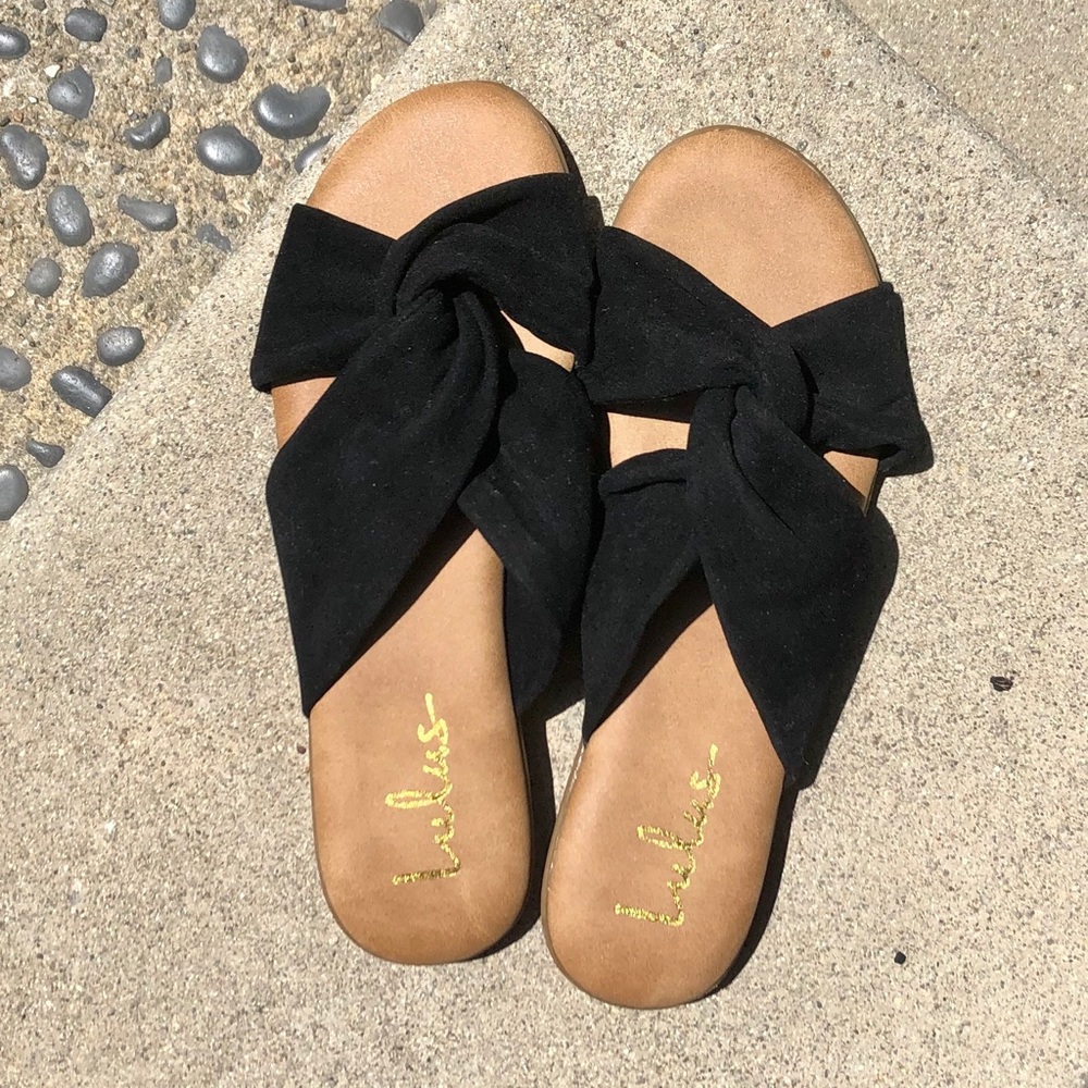 Black Suede Slide Sandals